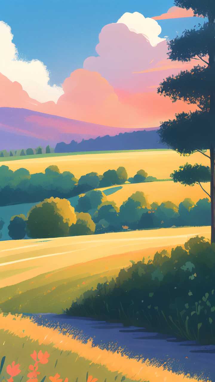 夏天唯美风景原创插画海报