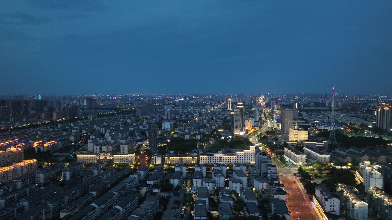 4K航拍昆山城市夜景风光 3