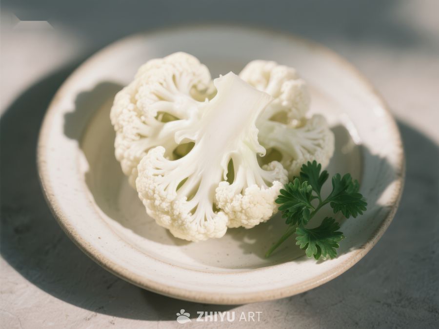 新鲜花椰菜与香菜置于浅盘中 485