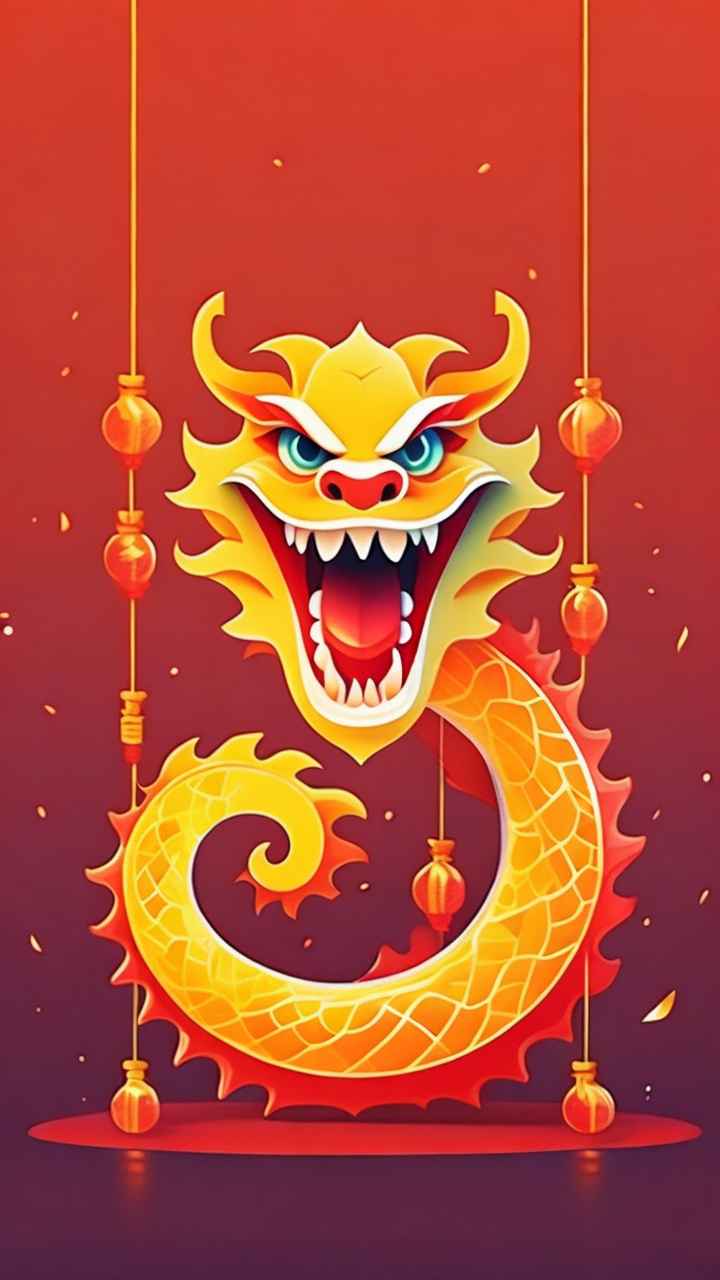 过年春节游龙灯简约插画 37