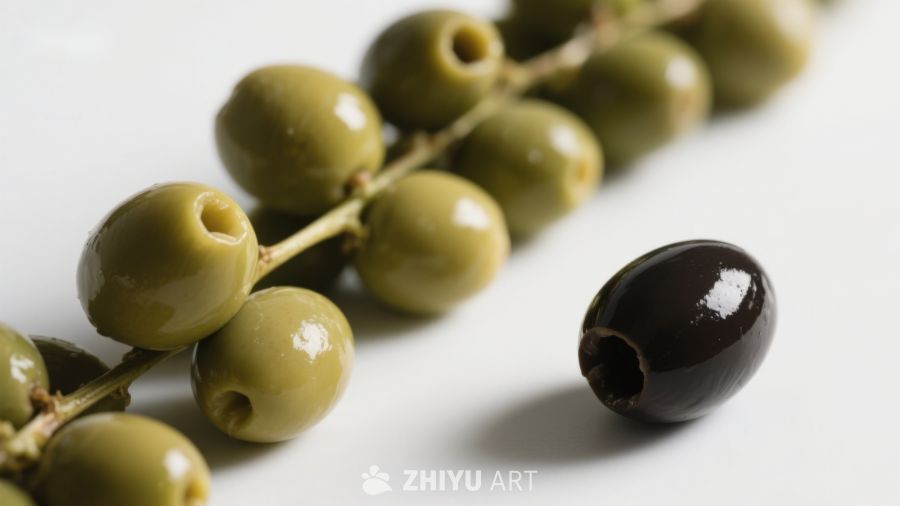 绿橄榄枝与黑橄榄特写