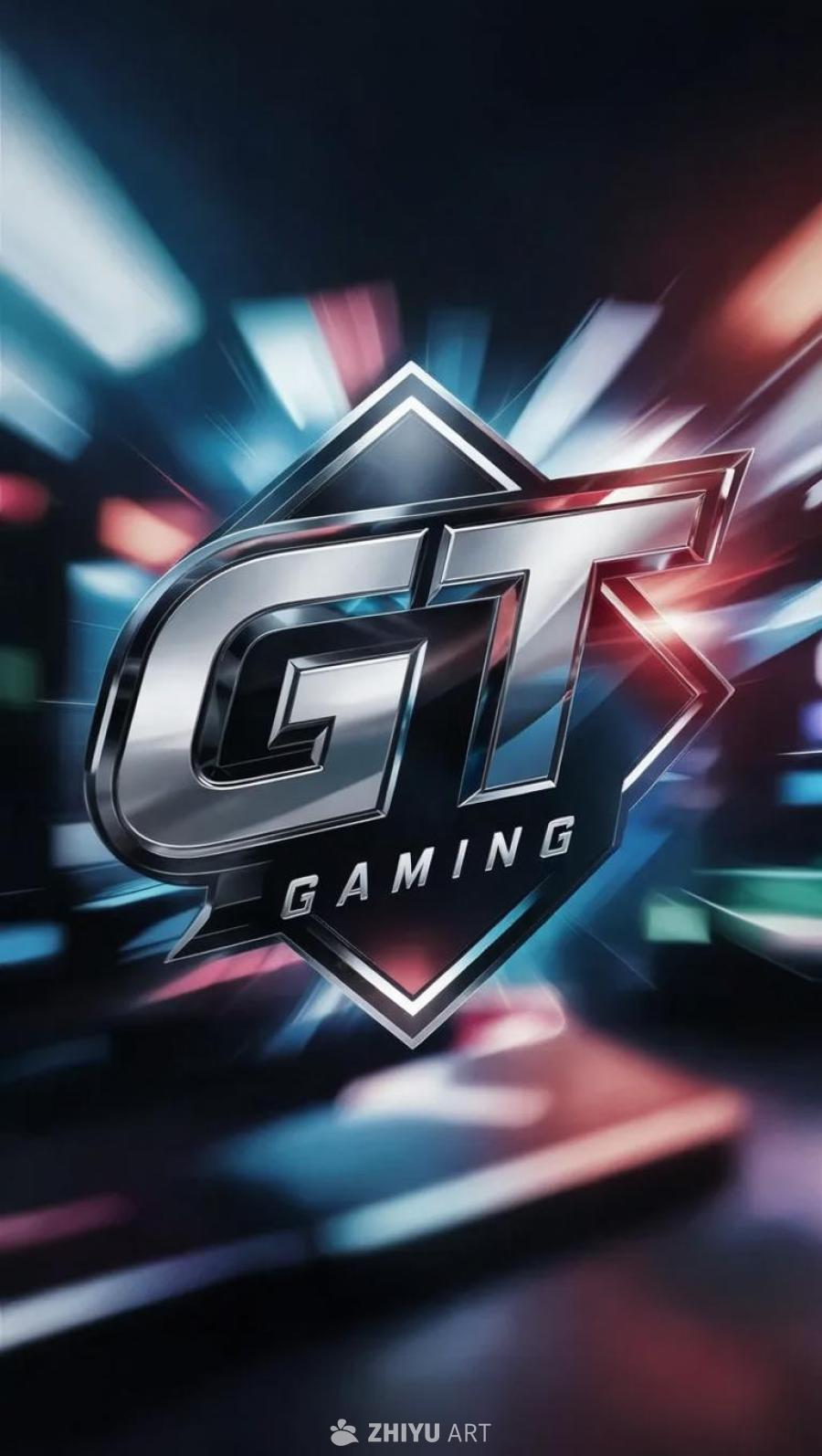 一个模糊的GT Gaming标志，带有3D触摸效果