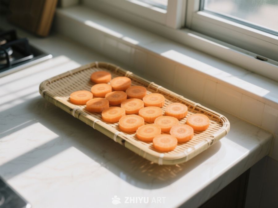 窗边竹篮里的橙色糕点 150