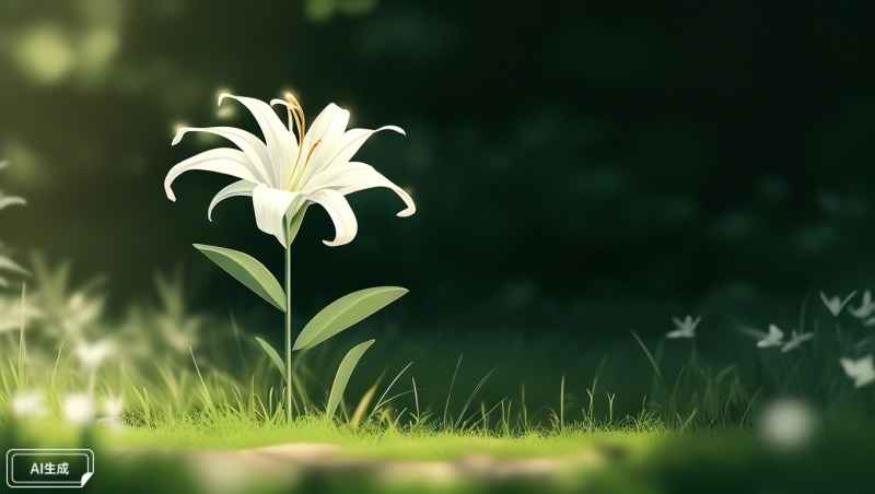 一朵洁白的百合花，安静地立在草丛中 8