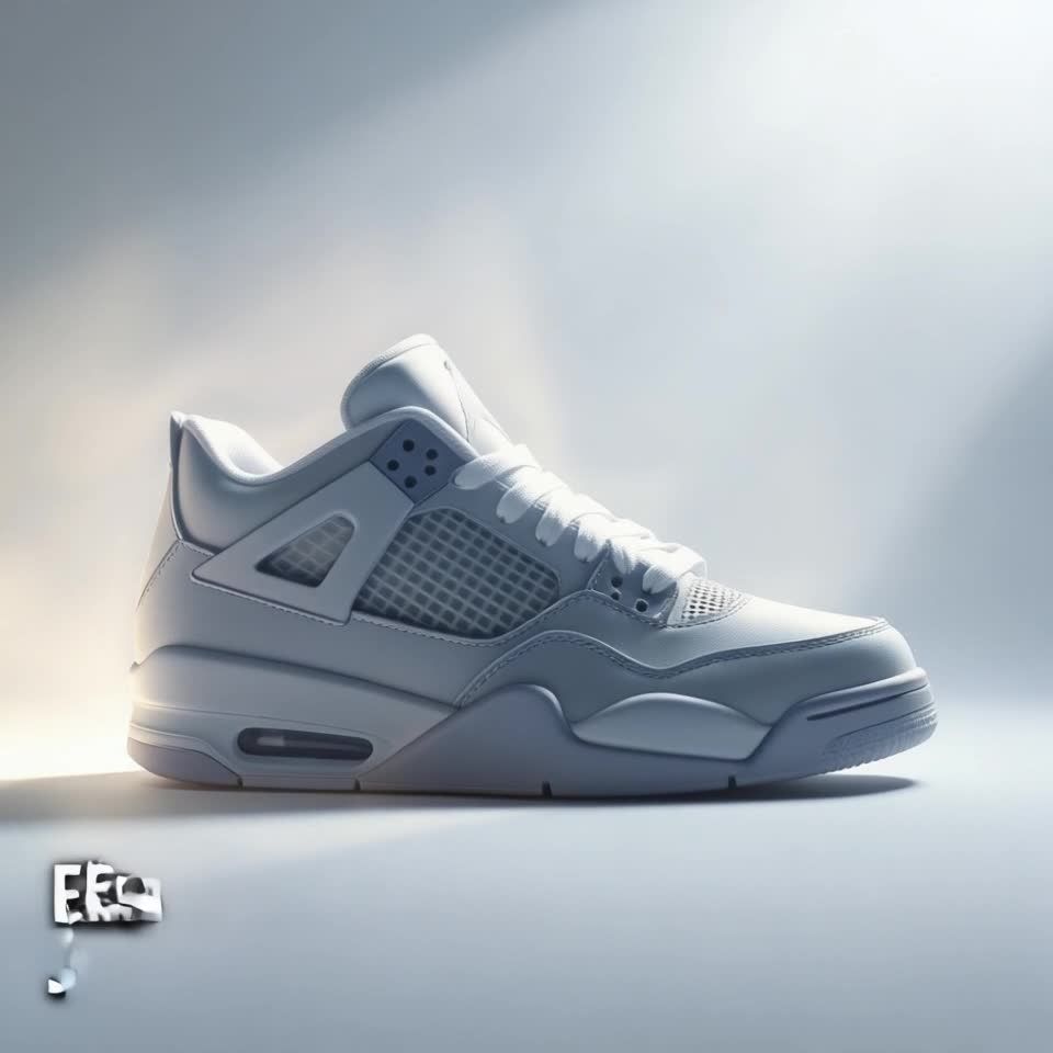 在反光表面上，一双 Jordan Retro 4 