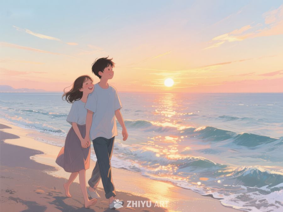 海边漫步的情侣 228