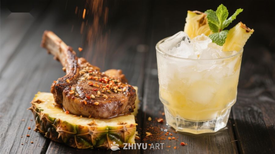菠萝配肉与鸡尾酒的创意组合