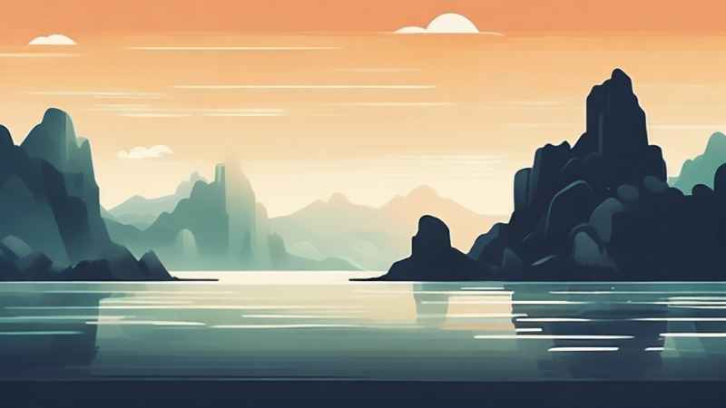 雾气缭绕大海山水画简约风格 33