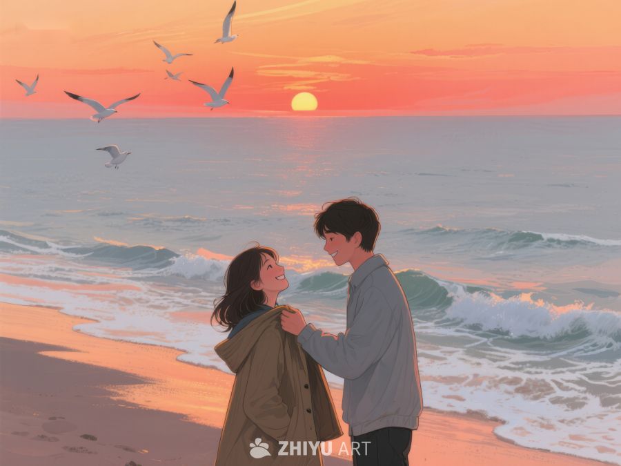 海边日落下的温馨时刻 270