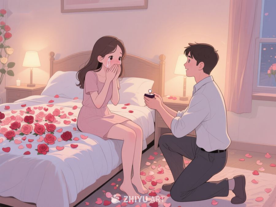 浪漫求婚场景：男子单膝跪地献戒指 405