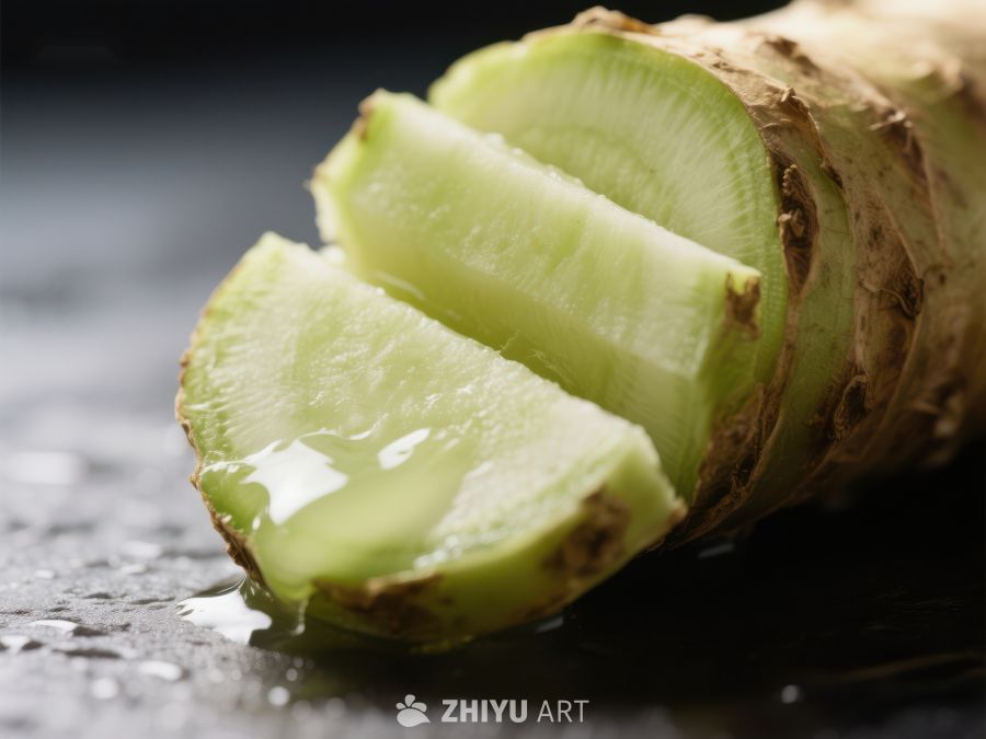 新鲜切片的绿色根茎蔬菜 570