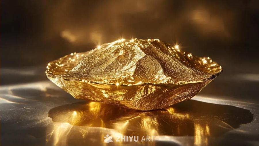 一个闪耀着金属光泽的金色物体，在光线下熠熠生辉。金