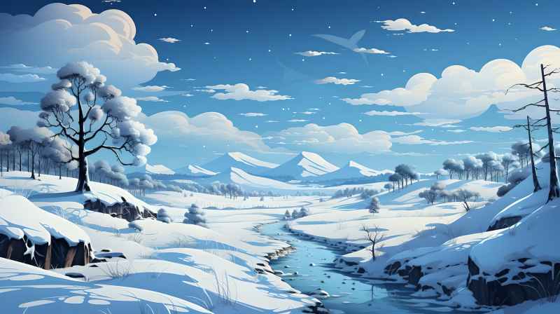 冬季唯美雪景创业插画 54
