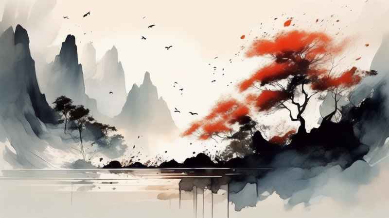 古风山水画唯美背景图 35