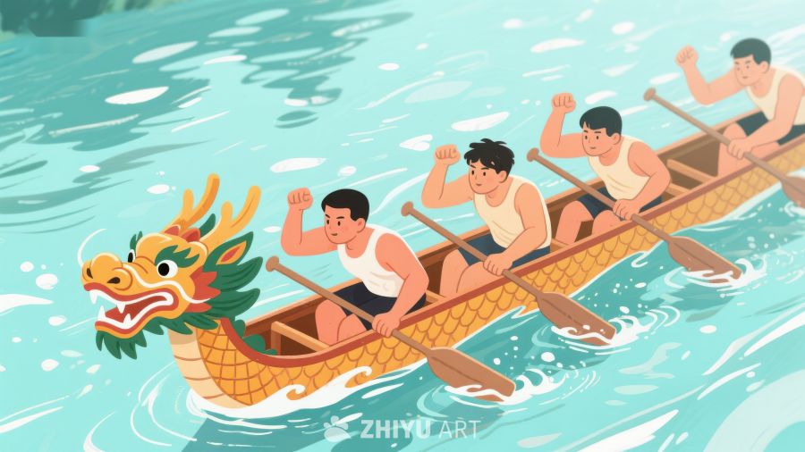 龙舟竞赛，团队齐心协力划桨 320