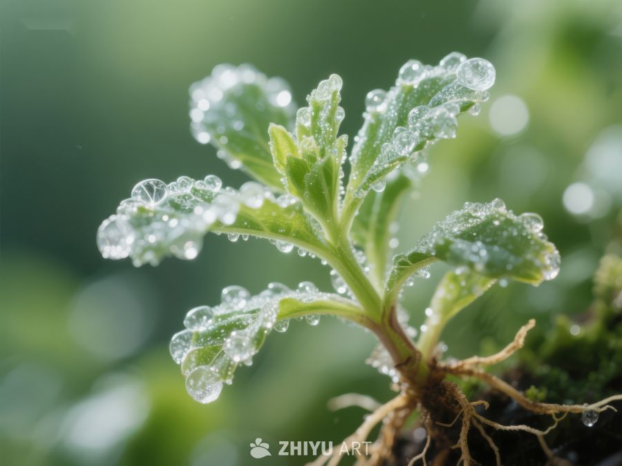 晨露滴落的嫩绿植物 38