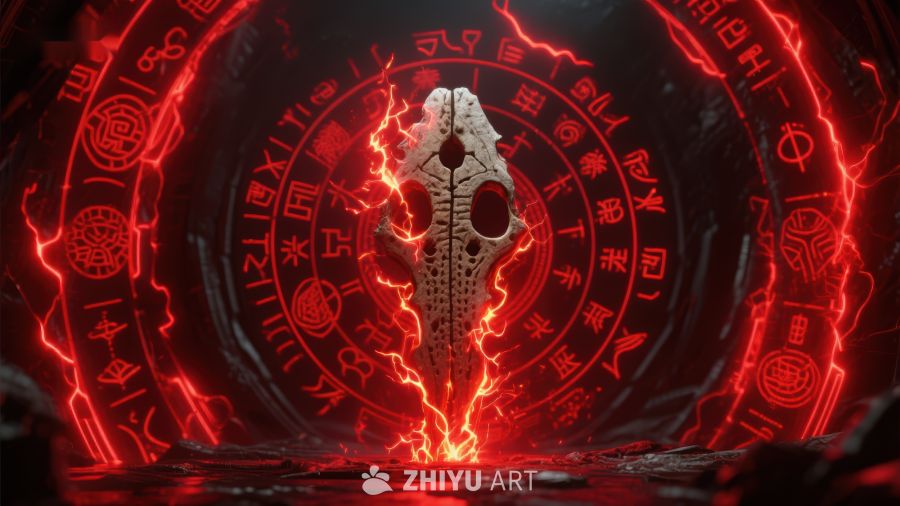 神秘符号环绕的发光骷髅 468