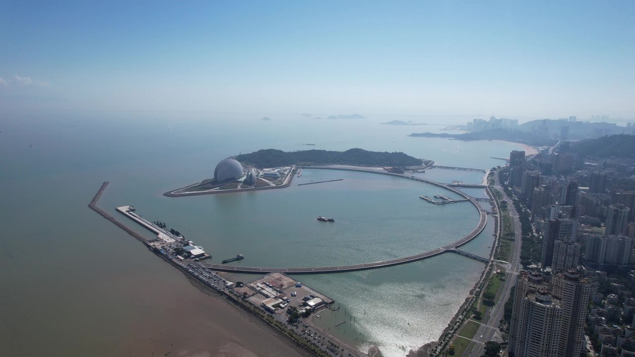  广东珠海大剧院大海海洋航拍