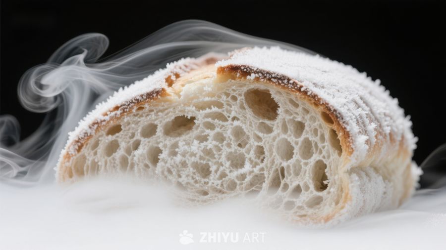 新鲜出炉的面包，蒸汽缭绕