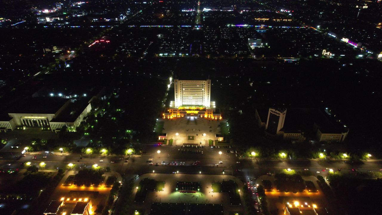 山东东营城市夜景灯光航拍 