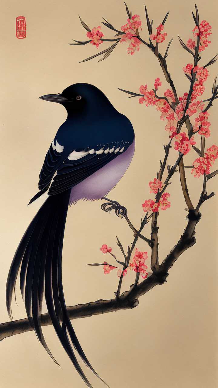 喜鹊国潮七夕插画国潮七夕喜鹊素材