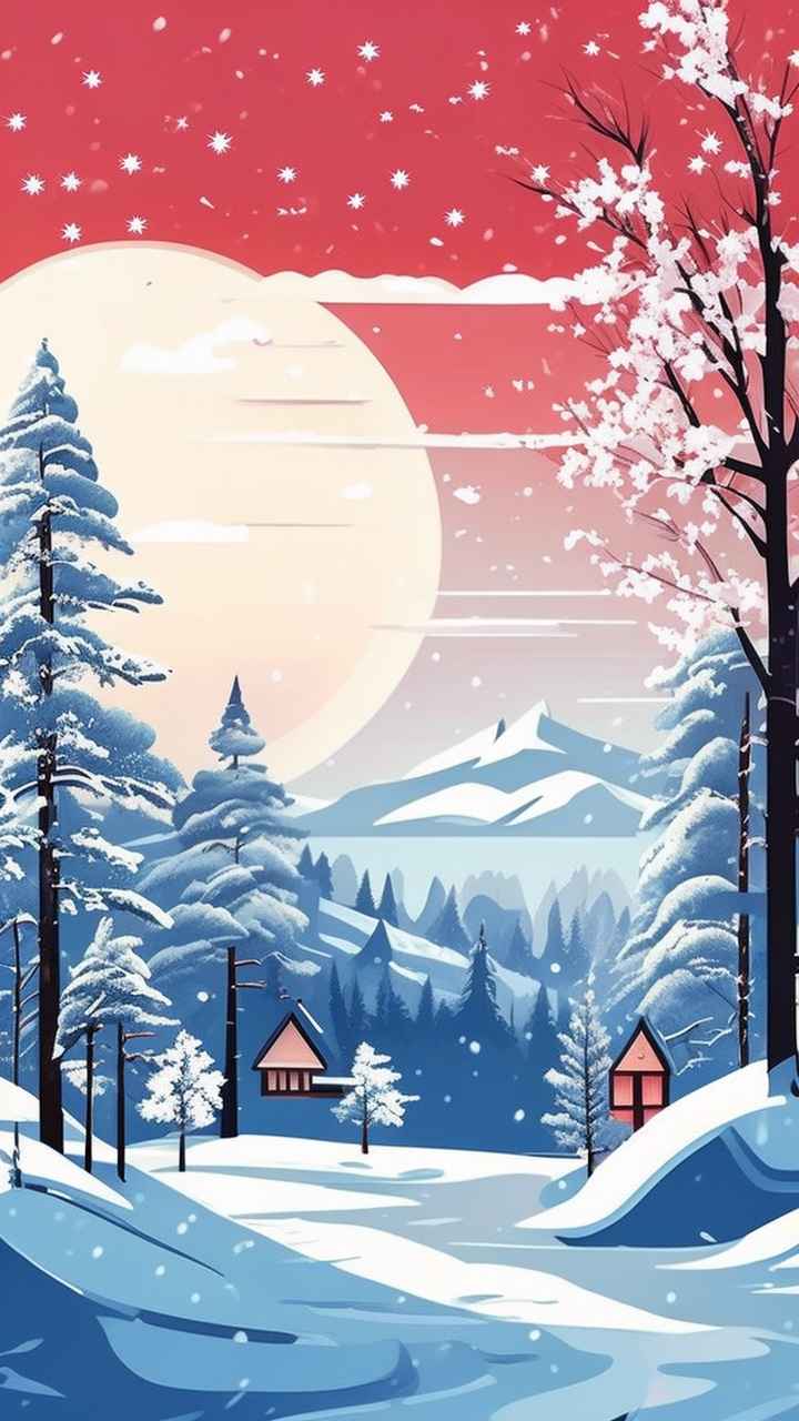 雪景唯美插画小屋 72