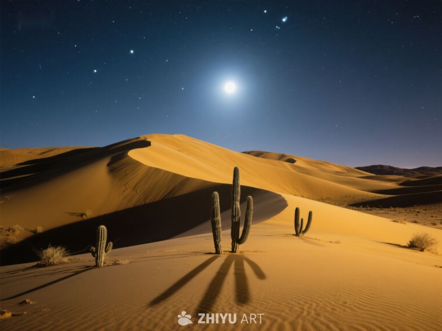 月夜沙漠中的仙人掌 594
