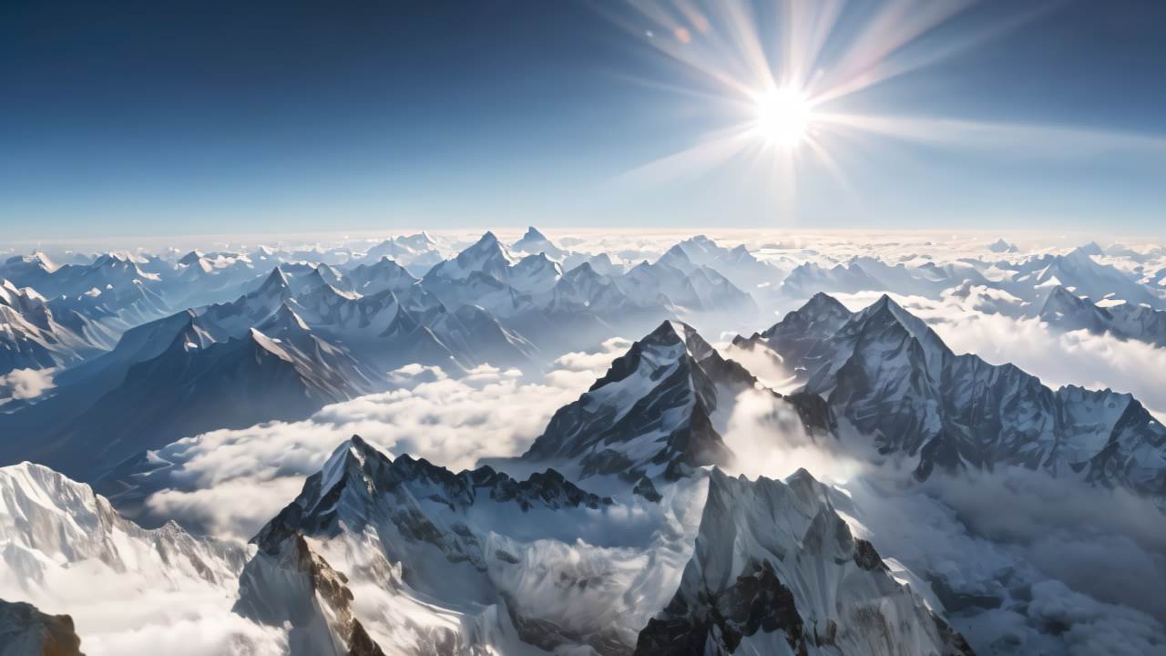 珠穆朗玛峰喜马拉雅山脉航拍日出日落云海延时 40