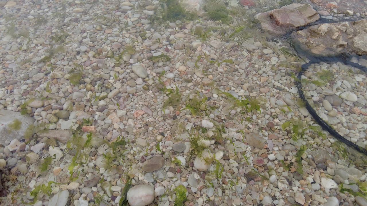海边沙滩鹅卵石实拍大海海浪