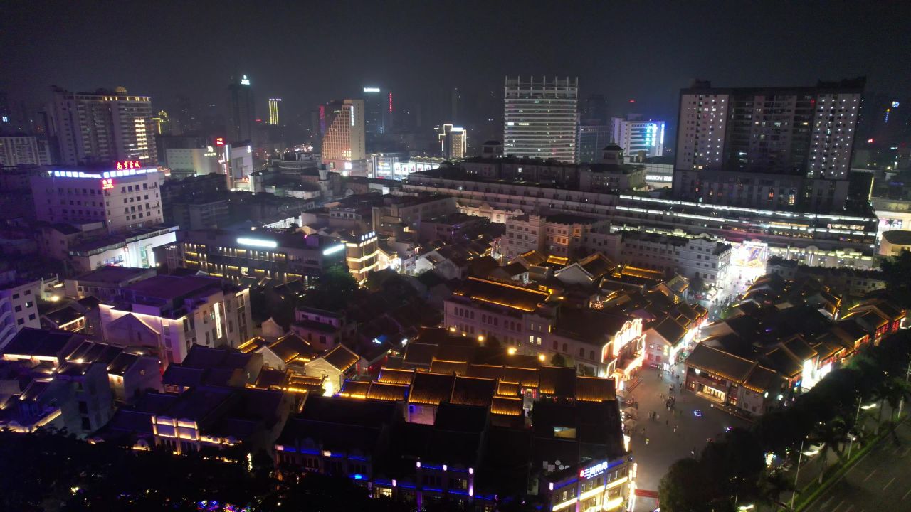 南宁城市夜景交通航拍 