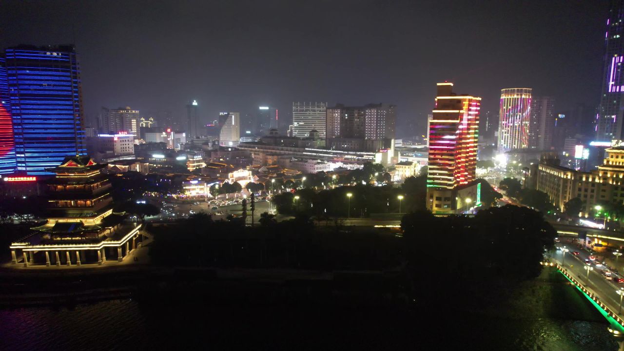 南宁步行街夜景交通航拍