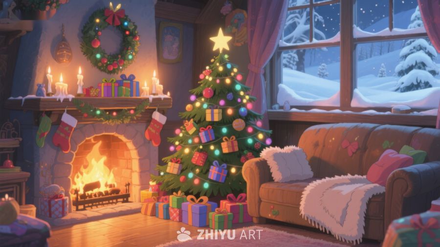 温馨圣诞夜客厅装饰 305