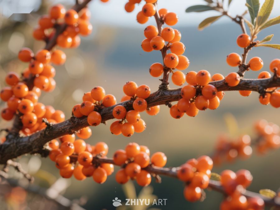 枝头挂满橙色浆果的自然景象 798