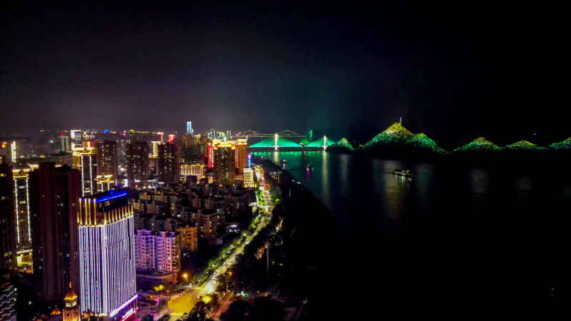 航拍 湖北 宜昌 城市 夜景 灯光