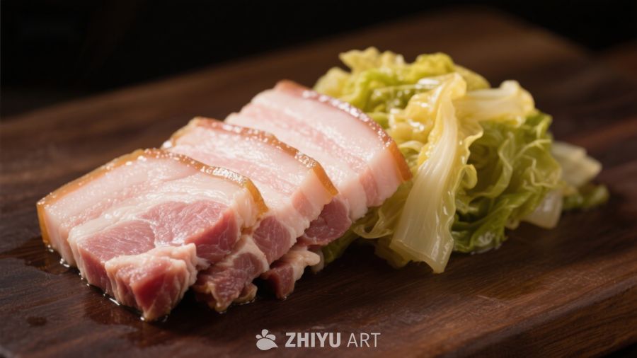 切片培根配卷心菜