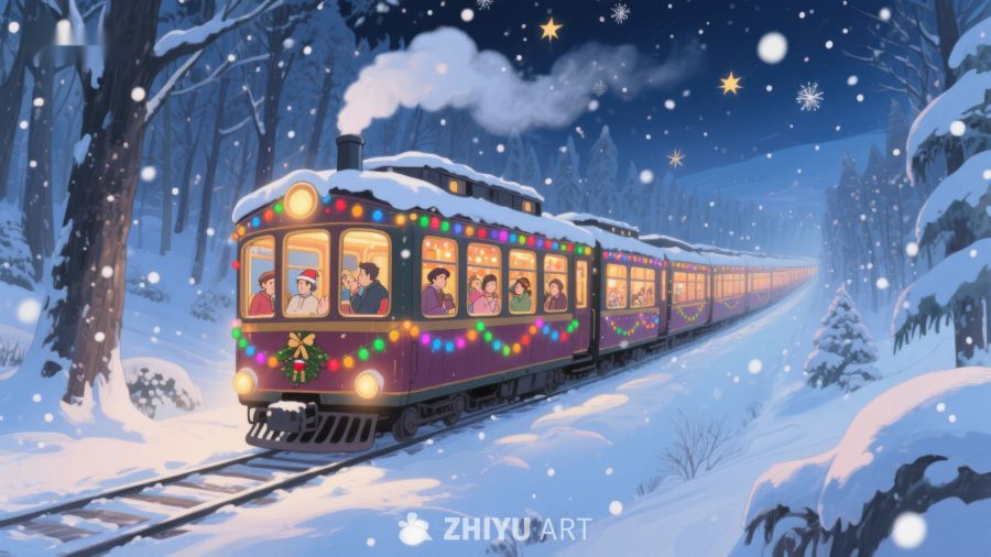 冬夜雪景中的节日火车 111