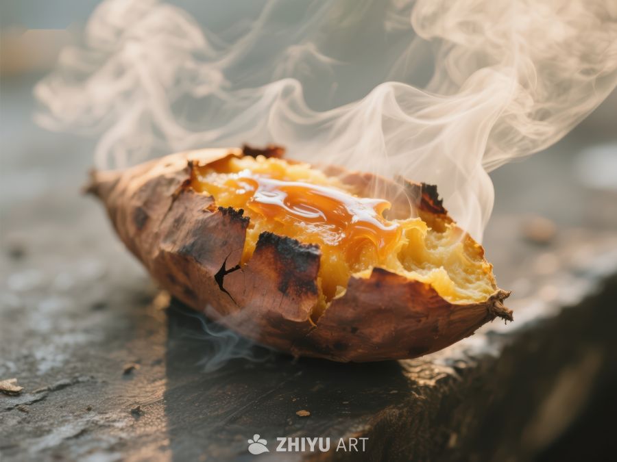 热腾腾的烤红薯散发香气 975
