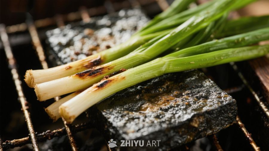 烤制的海苔与葱段