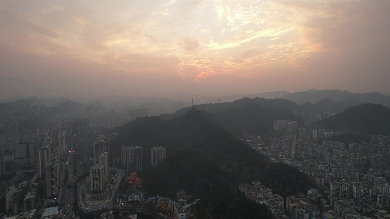 贵州遵义城市日落晚霞夕阳航拍