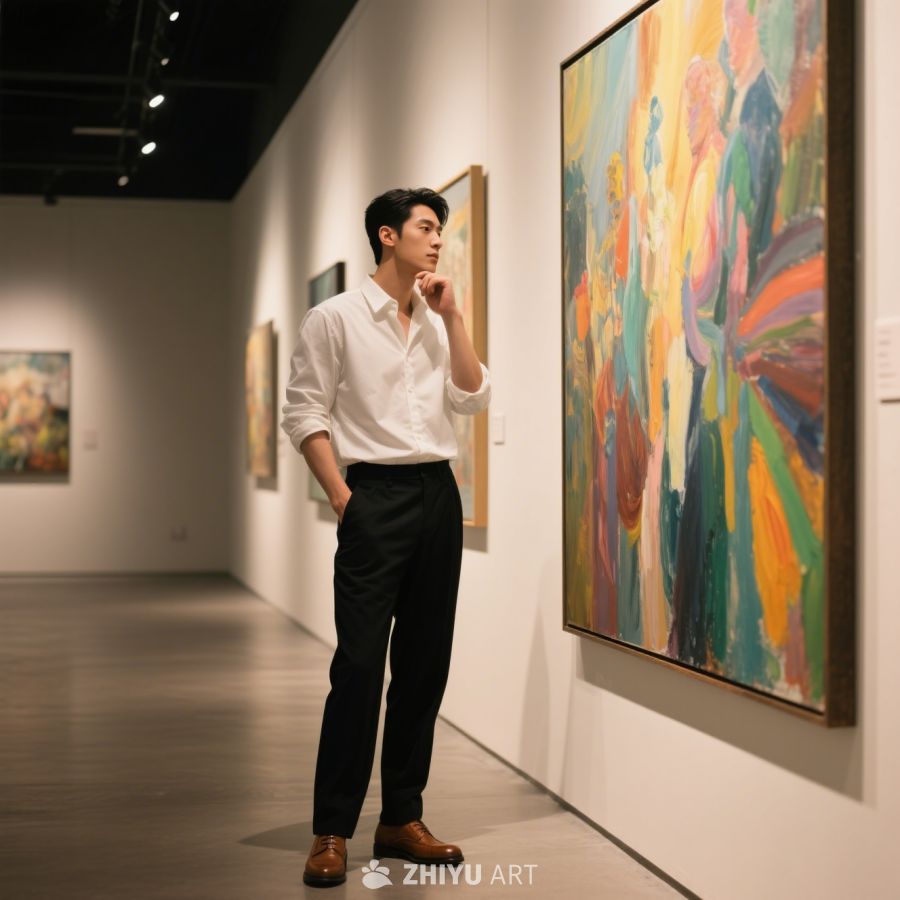 帅气男生看画展