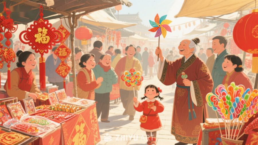 热闹春节集市，祖孙共享欢乐时光 756