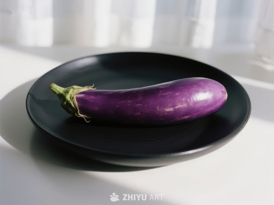 紫色茄子置于黑色盘中 876