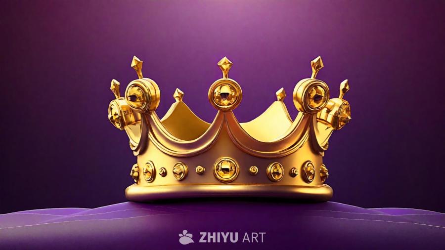 一个小的动画金色皇冠位于大的紫色背景上。皇冠细节丰
