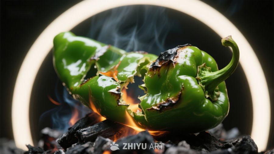 火焰炙烤的青椒