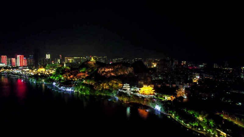 航拍广西柳州柳江夜景文庙  