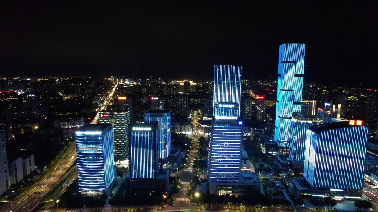 福建福州台江万达广场金融中心夜景航拍 