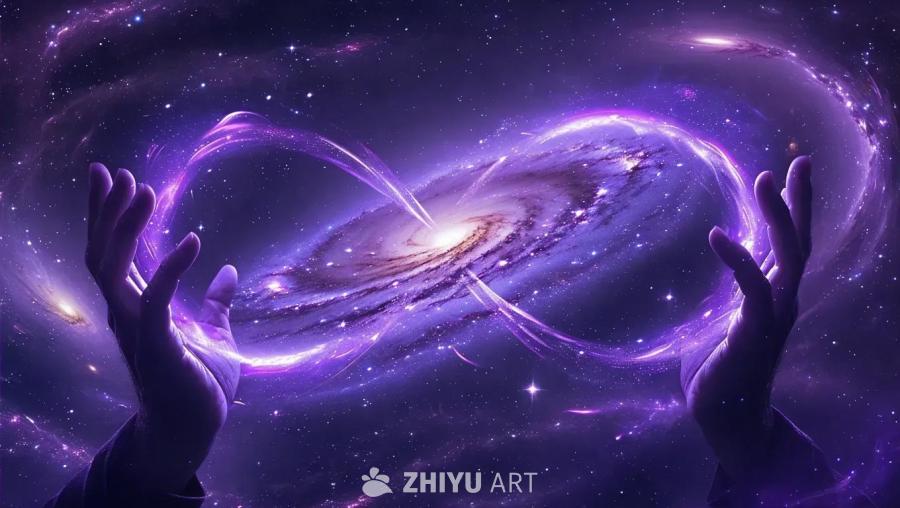 紫色的能量波在挥动双手，召唤出一个无限符号形状的星