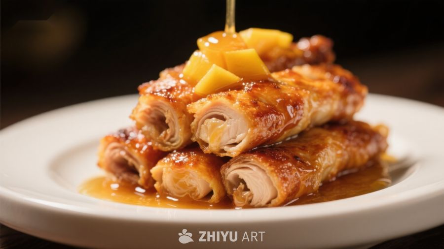 酱汁淋洒的美味卷肉