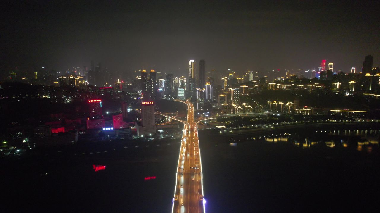 重庆菜园坝大桥夜景航拍 