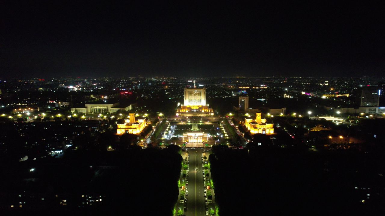 山东东营城市夜景灯光航拍 